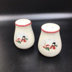 Royal Seasons Snowmen Christmas Salt & Pepper Shaker Set Holiday Stoneware  01V7